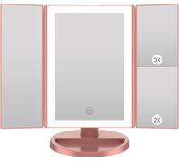 Kyaoayo-Miroir Maquillage, Miroir Grossissant Lumineux Avec 1x/2x/3x, Miroir Led Maquillage Pliable Avec Écran Tactile Et Réglable À 180 Degrés, Support Usb Et Batterie (Or Rose)