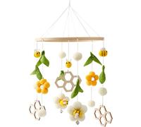 KYAOAYO-Mobile Bébé En Bois + Pelote De Laine, Fleurs Et Abeilles Fraîches, Carillon Éolien, Hochet Table À Langer, Cloche De Lit Suspendue, Cadeau Nouveau-Né Pour Bébé (Abeille + Nid D'Abeille)