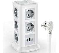 KYAOAYO-Multipr Tour Avec 11 Pr s(2500W/10A) Et 3 Ports Usb, Avec Interrupteur De Protection Contre Les Surcharges. Electrique Tour Multipr s Pour Bureau Et Maison, 2M, Blanc