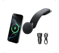 KYAOAYO-Nano Chargeur Allume Cigare Sans Fil Chargeur Véhicule, Magnétique Et Ajustable 360°, Support Alliage Détachable, Charge Rapide 15W Certifiée Qi2 Pour Iphone 16/15/14/13/12 (Adaptateur Inclus