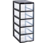 Kyaoayo-Orgamix, Tour De Rangement En Plastique Noir, 5 Tiroirs Transparents Format Papier A4, Hauteur 61 Cm, Idéale Rangement Bureau, Cours, Documents, Fournitures, Accessoires