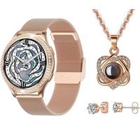 Kyaoayo-! Pack Élégance ¿ Montre Connectée Hope Avec Écran Tactile 1,32"" Et Suivi Santé + Parure Bijoux Étincelante ¿ Compatible Ios/Android, Bluetooth 5.2 (Or Rose)