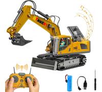 KYAOAYO-Pelleteuse Télécommandée Pour Enfants, Rechargeable Excavateur Jouets Avec Pelleteuse En Métal, Rotation 680°, Démo À Une Touche/Effets Lumineux Et Sonores, Noël Anniversaire Cadeau Garçons