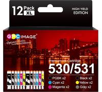 KYAOAYO-Pgi-530 Cli-531 Compatible Cartouches D'Encre Pour Canon 530 531 Pgi-530 Cli-531 Pour Canon Ts8750 Ts8751 (2 Pgbk,2 Noir,2 Cyan,2 Magenta,2 Jaune,2 Gray, 12-Pack)