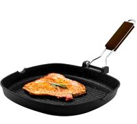 KYAOAYO-Poêle Grill 20 X 20 Cm, Plaque Grill En Aluminium Moulé Sous Pression À Haute Épaisseur, Plaque Gril Adaptée Aux Plans À Induction, Poignée Pliable