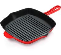 KYAOAYO-Poêle Grill- Poêle À Griller En Fonte Émaillée De 28 Cm -Sauteuse Carrée Avec Évacuation-Compatible Tous Feux Dont Induction Marques De Gril