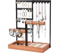 Kyaoayo-Présentoir À Bijoux Noir - Porte-Bijoux - Arbre À Bijoux - Avec Base De Rangement Pour Bagues Et Boucles D'oreilles - Pour Boucles D'oreilles, Bracelets, Montres