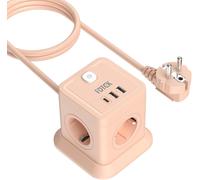 KYAOAYO-Rose Multipr Cube 4 Pr s Avec 2 Usb-A Et 1-Usb-C, 7-En-1 Bloc Multipr Avec Interrupteur (2500W/10A), Powercube Avec Rallonge De 1,8 Mètres Pour Maison, Cuisine, Bureau