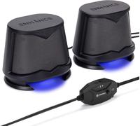 KYAOAYO-Sb2 Haut-Parleurs Pour Pc Avec Lumières Led Bleues Et Design Alimenté Par Usb 2.0 ¿ Son De Crête De 10 W, Connexion Filaire De 3,5 Mm, Contrôle Du Volume En Ligne ¿ Compatible Avec Ordinateur