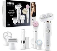 Kyaoayo-Silk-Épil 9 Flex Épilateur Électrique Femme + Facespa Exfoliante & Nettoyage, Plus Mini-Rasoir Vi , Avec Tête Flexible Pour Une Épilation Plus Facile, 9-105, Blanc/Dore