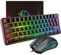 KYAOAYO-V700 Ensemble Clavier Et Souris De Jeu,Clavier De Jeu 60%,Disposition Compacte 61 Touches,Rétroéclairage Rvb,Souris À Capteur Optique Avec Lumière Led Colorée,Jusqu'À 3600 Dpi,Pour Pc,Mac-Noi