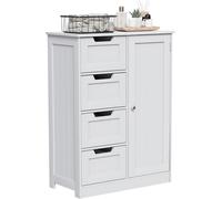 KYAOAYO-Vida Designs Meuble De Salle De Bains À 4 Tiroirs Et À 1 Porte, À Monter Au Sol, En Bois, Blanc
