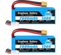 KYAOAYO-Yowoo Lot De 2 Batteries Lipo 3S 2600 Mah 11,1 V 130 C Graphène Avec Connecteur Xt60 Pour E-Flite Valiant Parkzone E4F Wildcat Grands Avions E-Cub Rc Voiture Bateau Camion Heli Avion