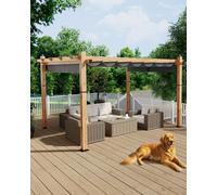KYBOLT Pergola d'extérieur de 3 x 4 m avec auvent rétractable - Pergola de patio en métal imitation bois amélioré pour jardin, terrasse, porche, treillis de raisin (gris)