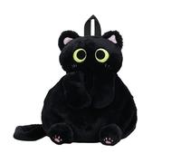 kychenBase Sac à dos mignon en peluche chat noir - Sac à dos doux avec oreilles, queue et yeux jaunes, bretelles réglables, petit sac d'école pour filles et femmes