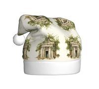 Kycvds Bâtiment antique avec branche d'olivier romaine et chapeau de Père Noël grec vacances pour adultes unisexe velours confort extra épais chapeau pour le Nouvel An