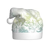 Kycvds Green Sea Blue Seaweed Santa Hat Holiday For Adults Unisex Velvet Comfort Extra Thick Hat For New Year