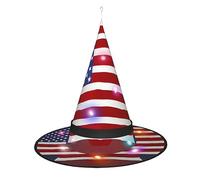 Kycvds Les chapeaux de sorcière avec drapeau américain de baseball d'Halloween sont décorés avec des lumières, qui décorent de grandes fournitures de fête d'Halloween.