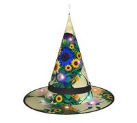 Kycvds Les chapeaux de sorcière d'Halloween à motif de tournesol sont décorés avec des lumières, qui décorent de grandes fournitures de fête d'Halloween.
