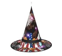 Kycvds Les chapeaux de sorcière d'Halloween aigle avec drapeau américain sont décorés avec des lumières, qui sont utilisées pour décorer de grandes fournitures de fête d'Halloween.