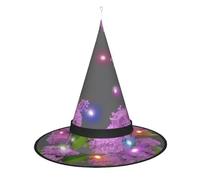 Kycvds Les chapeaux de sorcière d'Halloween avec des fleurs lilas encadrées sont décorés avec des lumières, qui décorent de grandes fournitures de fête d'Halloween.