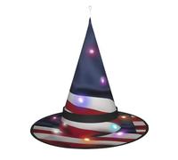 Kycvds Les chapeaux de sorcière d'Halloween avec drapeau américain et baseball sont décorés avec des lumières, qui décorent de grandes fournitures de fête d'Halloween.