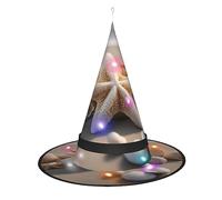 Kycvds Les chapeaux de sorcière d'Halloween en coquillages et étoiles de mer sont décorés avec des lumières, qui décorent de grandes fournitures de fête d'Halloween.