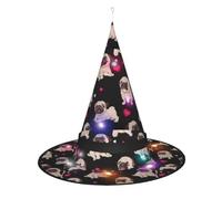 Kycvds Les jolis chapeaux de sorcière d'Halloween en forme de carlin sont décorés avec des lumières, qui sont utilisées pour décorer de grandes fournitures de fête d'Halloween.