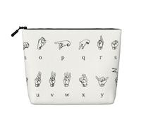 Kycvds Petit sac à cosmétiques en langue des signes de l'alphabet - Sac de rangement pour accessoires de voyage - Cadeau d'anniversaire ou de Noël, Noir , Taille unique