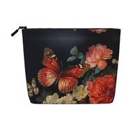 Kycvds Petite trousse à maquillage avec fleur et papillon - Accessoires de voyage - Boîte de rangement - Cadeau d'anniversaire ou de Noël, Noir , Taille unique