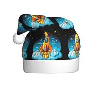 Kycvds Rocket Clipart Space Ship Santa Hat Holiday For Adults Unisex Velvet Comfort Extra Thick Hat For New Year