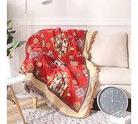 KYDCO Grand Jeté De Canapé Bohème avec Pompons, Style Ethnique, Coton Jacquard Géométrique, Chaud, Doux Et Confortable, Jeté De Fauteuil Décoratif pour Canapé, Canapé Et Lit,Rouge,230x340CM