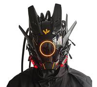 KYEDAY Masque punk pour homme - Style punk futuriste - Lumière ronde avec tresses - Pour cosplay, Halloween, fête, festival de musique (jaune)