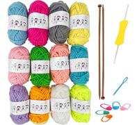 KYEDGC Kit de tricot de 21 pièces, 12 couleurs de fil et 2 aiguilles à tricoter en bambou, kit de démarrage pour enfants et adultes, kit de tricot pour torchons à vaisselle, kit de tricot pour