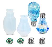 KyeeaDIY 2Pcs Moules en Silicone pour Ampoule LED et 2Pcs Capuchons 2Pcs Bases de Puce, Ampoule résine Moisissures LED Lampe de Résine époxy Kit Light Bulb Molds for Resin (Shape03&04)
