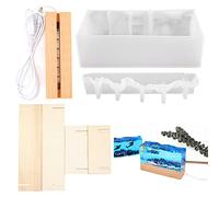 KyeeaDIY 4 Moules en Silicone pour Résine Époxy - Thème Vagues de Mer/Montagne avec Base en Bois Éclairée, Créez des Lampes Artistiques (Modèles Marins)