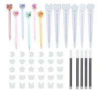 KyeeaDIY 46 Pièces Moule Stylo Resine Epoxy, 3D Moules Stylo à Bille en Silicone Moule en Résine Chat, Moule Silicone Sables Mouvants Ourson Cœur Shaker Resin Molds (10 Recharges Noires+30 Films)