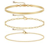 Kyerlyn Ensemble de bracelets en or 14 carats pour femme - Chaîne torsadée à chevrons - Bracelet à maillons en forme de feuille - Cadeau pour femme, 6.5 inch, Métal, Pas de gemme