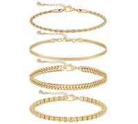 Kyerlyn Ensemble de bracelets en or 14 carats pour femme - Chaîne torsadée à chevrons - Bracelet à maillons en forme de feuille - Cadeau pour femme, adjustable, Métal, Pas de gemme