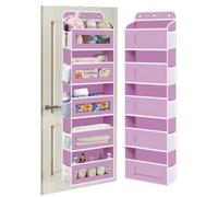 KYEVIS Organiseur de porte à 5 compartiments, étagère suspendue avec fenêtre transparente, pliable, organisateur de porte pour salle de bain, chambre à coucher, cuisine, dortoir (rose)