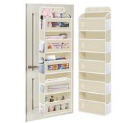 KYEVIS Organiseur de porte à 5 compartiments, étagère suspendue avec fenêtre transparente, pliable, organisateur de porte pour salle de bain, chambre à coucher, cuisine, dortoir (beige)