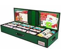 KYEVIS Sac de rangement pour papier cadeau de Noël avec plusieurs poches, sac de rangement pour emballage cadeau, peut contenir 24 rouleaux, boîte de rangement pour décoration de Noël pour nœuds