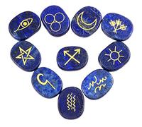 KYEYGWO 10pcs Lapis Lazuli Pierre de Rune pour Divination Décoration Méditation, Reiki Pierre Précieuse Gravée Symbole Runique Cristaux