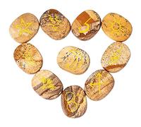 KYEYGWO 10pcs Picture Jasper Pierre de Rune pour Divination Décoration Méditation, Reiki Pierre Précieuse Gravée Symbole Runique Cristaux
