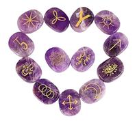 KYEYGWO 13pcs Améthyste Pierre de Rune pour Divination Décoration Méditation, Reiki Pierre Précieuse Gravée Symbole Runique Cristaux