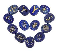 KYEYGWO 13pcs Lapis Lazuli Pierre de Rune pour Divination Décoration Méditation, Reiki Pierre Précieuse Gravée Symbole Runique Cristaux