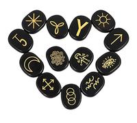KYEYGWO 13pcs Obsidienne Noire Pierre de Rune pour Divination Décoration Méditation, Reiki Pierre Précieuse Gravée Symbole Runique Cristaux