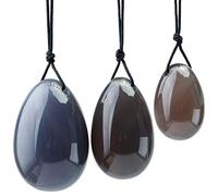 KYEYGWO 3 Pcs Œuf de Yoni en Pierre Naturelle Reiki pour Femme Exercices Renforcement Muscle du Plancher Pelvien, Polie Pierre De Massage avec Cordon Non Ciré, Agate Grise