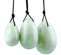 KYEYGWO 3 Pcs Œuf de Yoni en Pierre Naturelle Reiki pour Femme Exercices Renforcement Muscle du Plancher Pelvien, Polie Pierre De Massage avec Cordon Non Ciré, Xiuyan Jade