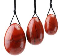 KYEYGWO 3 Pcs Œuf de Yoni en Pierre Naturelle Reiki pour Femme Exercices Renforcement Muscle du Plancher Pelvien, Polie Pierre De Massage avec Cordon Non Ciré, Jaspe Rouge